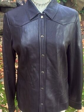 LORD & TAYLOR EXCLUSIVE 💯 BLACK LEATHER Medium SHIRT JACKET  Western Rodeo LAYER